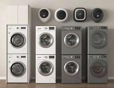 Modern Stackable Washing Machines With Front Load Design And Multiple Colors 3d model