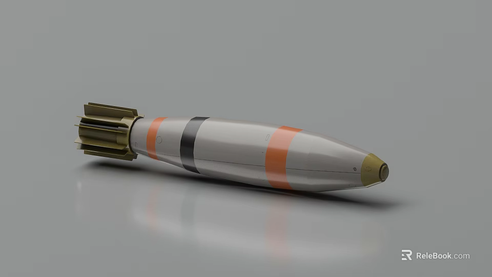 Military Bomb Weapon With White Orange Black Stripes And Gold Nose Tail Fins 3d model 