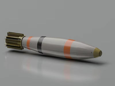 Military Bomb Weapon With White Orange Black Stripes And Gold Nose Tail Fins 3d model