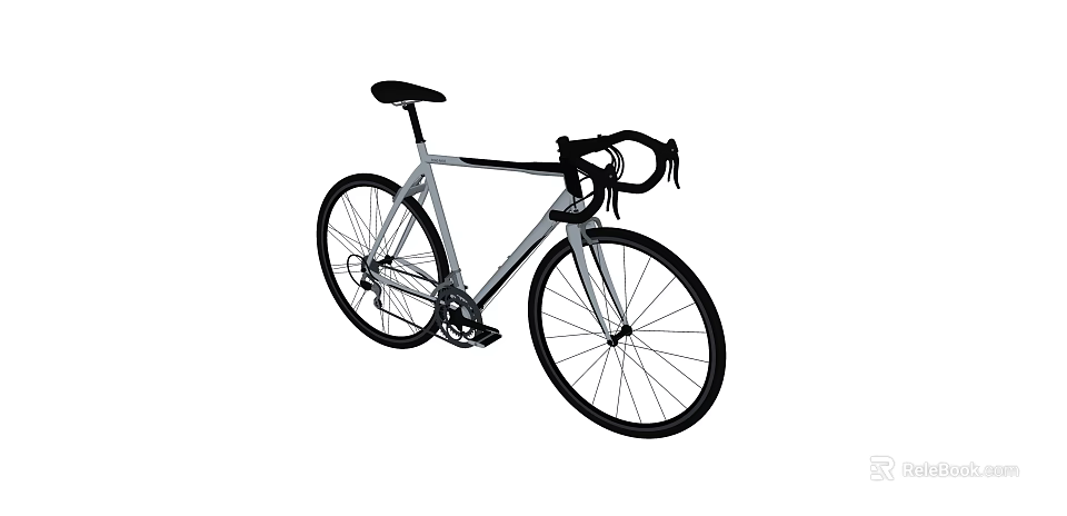 Stylish Road Bike With Silver Frame Black Wheels And Drop Handlebars 3d model 