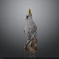 White Parrot With Yellow Crest Perched On Wooden Branch Decorative Sculpture