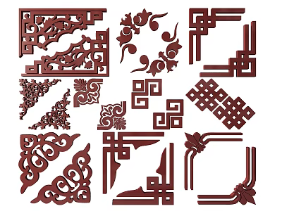 Ornate Traditional Chinese Carvings Featuring Geometric Floral Patterns Corner Designs And Border Motifs 3d model