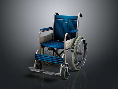 Sturdy Blue Wheelchair With Metal Frame Comfortable Seat And Large Wheels 3d model