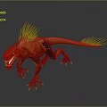 Orange Dinosaur Like Game Or Movie Character with Black Stripes Sharp Teeth And Aggressive Spikes
