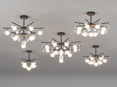 Modern Ceiling Lights Featuring Various Metal Frames and Multiple Round White Bulbs 3d model
