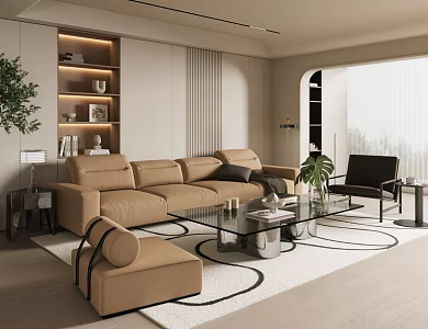 Modern Italian Home Living Room Light Luxury Home Living Room Sofa Coffee Table Combination Advanced Grey Living Room Light Luxury Italian Leather Sofa Leisure Chair 3d model