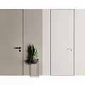 Modern Minimalist Hinged Doors With Light Gray Finish And Green Plant Decor