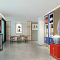 Chinese Style Tobacco Wine Shop Interior With Display Cabinets Calligraphy And Vases