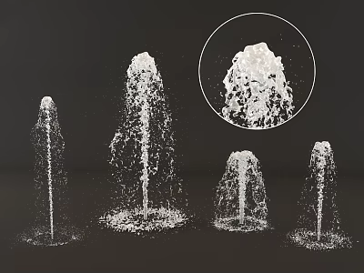 Various Water Fountains With Different Shapes Features And Water Spray Details 3d model