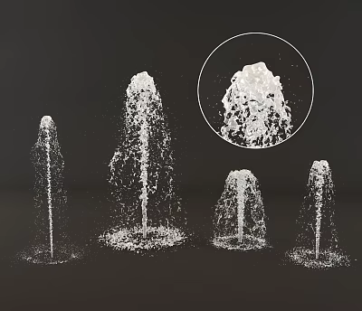 Various Water Fountains With Different Shapes Features And Water Spray Details 3d model