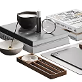 Decorative Ornament Set With Ceramic Vase Dried Pampas Grass Metal Tray Glass Cups And Books