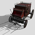 Vintage Wooden Carriage With Red Body Four Wheels And Roof Railings