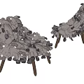 Unique Gray Leisure Chair Covered With Small Stuffed Toys And Wooden Legs