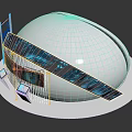 Modern Exhibition Island Featuring White Curved Design Blue Screen City Night View And Circular Base