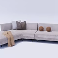 Light Gray Sectional Sofa With Throw Pillows Beige Blanket And Brown Spherical Decor 3d model