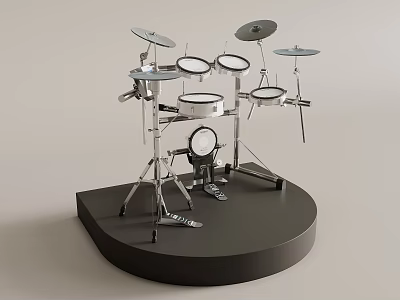 High Quality Drum Set Musical Instrument With Drums Cymbals Stands And Black Platform 3d model