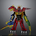 Vibrant Dinosaur Robot Action Figure Featuring Red Yellow Blue Green Armor And Sword