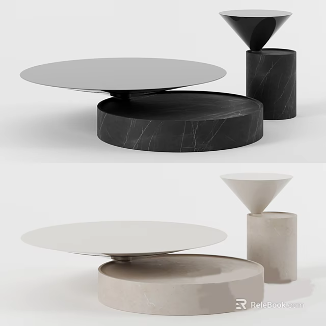 Modern Coffee Table Designs With Round Top And Marble Base In Different Colors 3d model