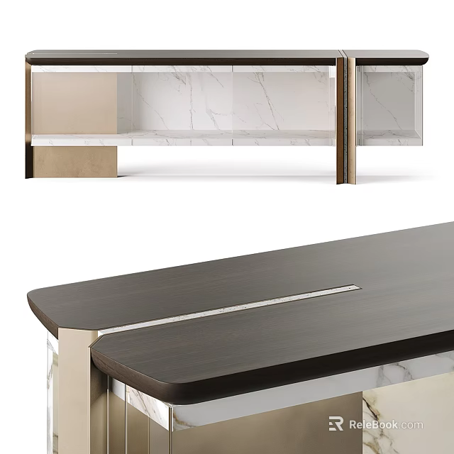 Modern Entryway Console Table And Side Cabinet With Wooden Frame And Marble Top 3d model