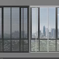 Light and Dark Colored Window Blinds Installed on Windows With City Buildings View 3d model