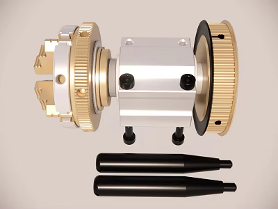 Mechanical Components With Gold And Silver Metal Gear Connector And Black Tools 3d model