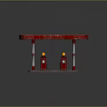 Red Gas Station Model With Two Red Fuel Pumps And Red Canopy Supporting Pillars