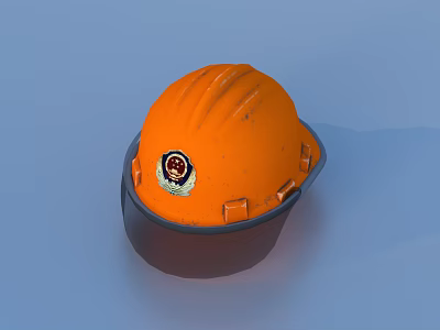 Orange Safety Helmet With Emblem For Construction Safety Protection Gear 3d model