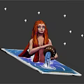 Red Haired Female Holding Water Jug Pouring Water In Blue Pool With Floating Diamond Shapes