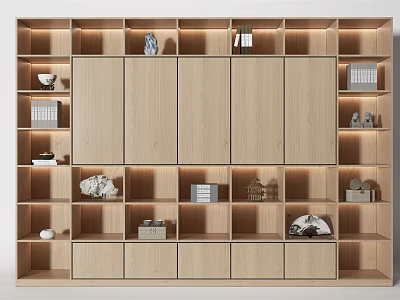 Modern Wooden Decorative Cabinet With Multiple Shelves And Decorative Items 3d model