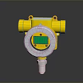 Honeywell Yellow Industrial Gas Detector With Green Display Circular Housing Mounted On Metal Pole