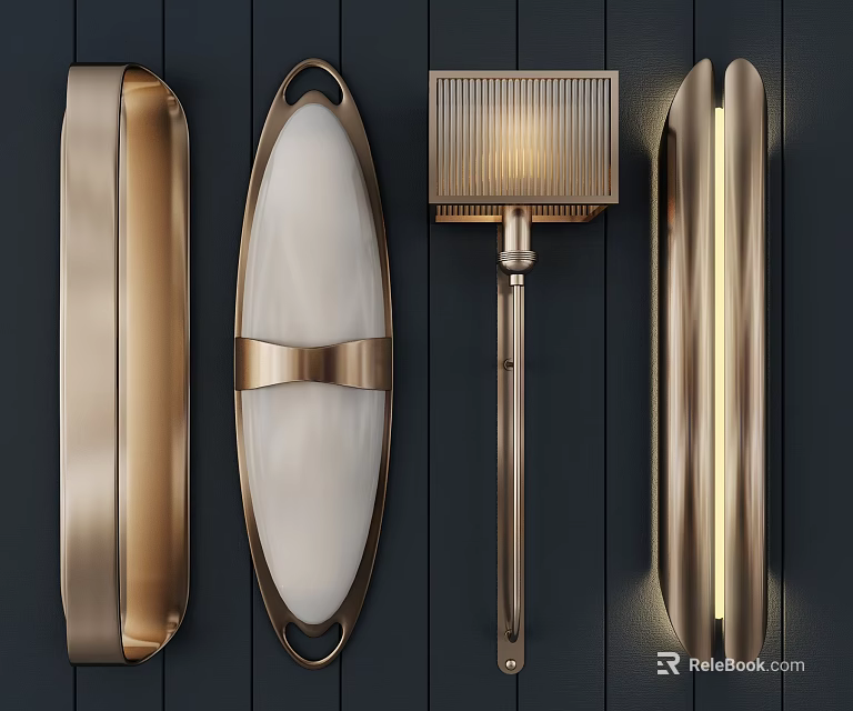 Stylish Modern Wall Lamps With Brass Finish And Frosted Glass Shades 3d model 