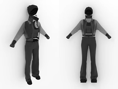 Black Hooded Long Sleeve Top With Suspender Pants Warm Casual Outfit For Daily Wear 3d model