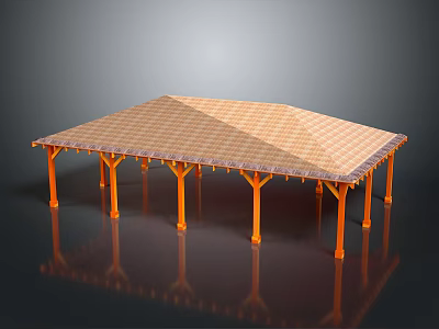 Simple Outdoor Pavilion Structure With Orange Pillars And Brown Roof Design 3d model