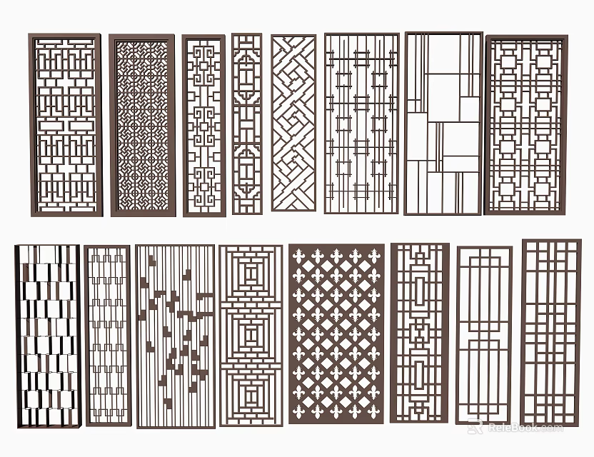 Decorative Room Dividers With Various Intricate Lattice And Geometric Patterns 3d model