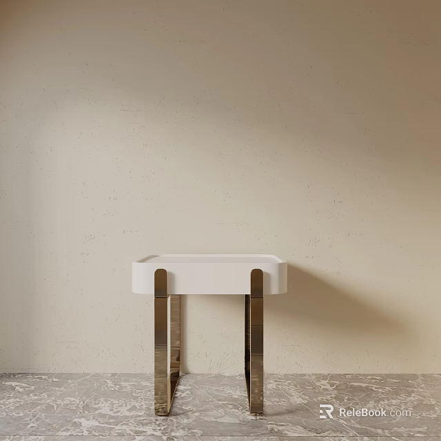 Modern Minimalist Bedside Table With White Top And Metal Legs Design 3d model 