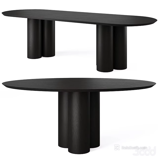Modern Black Round Dressing Table With Cylindrical Legs And Smooth Surface 3d model 