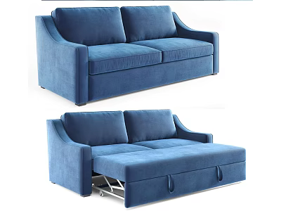 Modern Blue Fabric Two Seater Sofa with Storage Compartment and Convertible Design 3d model