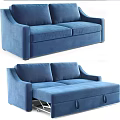 Modern Blue Fabric Two Seater Sofa with Storage Compartment and Convertible Design