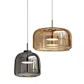 Modern Glass Pendant Lights with Ribbed Dome Shades and Black Gold Accents