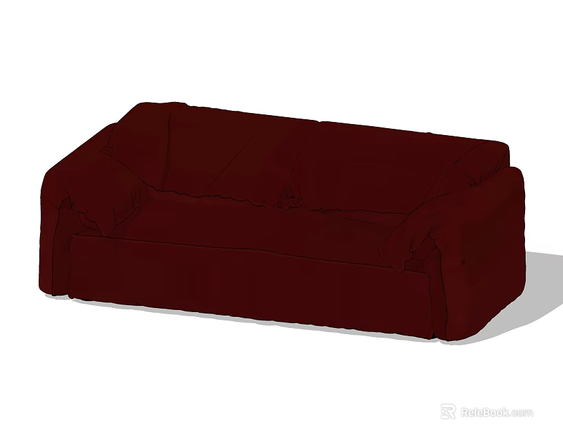 Dark Red Two Seater Sofa Modern Upholstered Design For Living Room Decor 3d model 