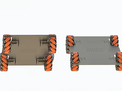 Two Robotic Metal Chassis Platforms With Orange Treaded Wheels Design 3d model