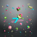 Vibrant 3D Cartoon Scene With Floating Green Character Stars Planets House Cake And Objects