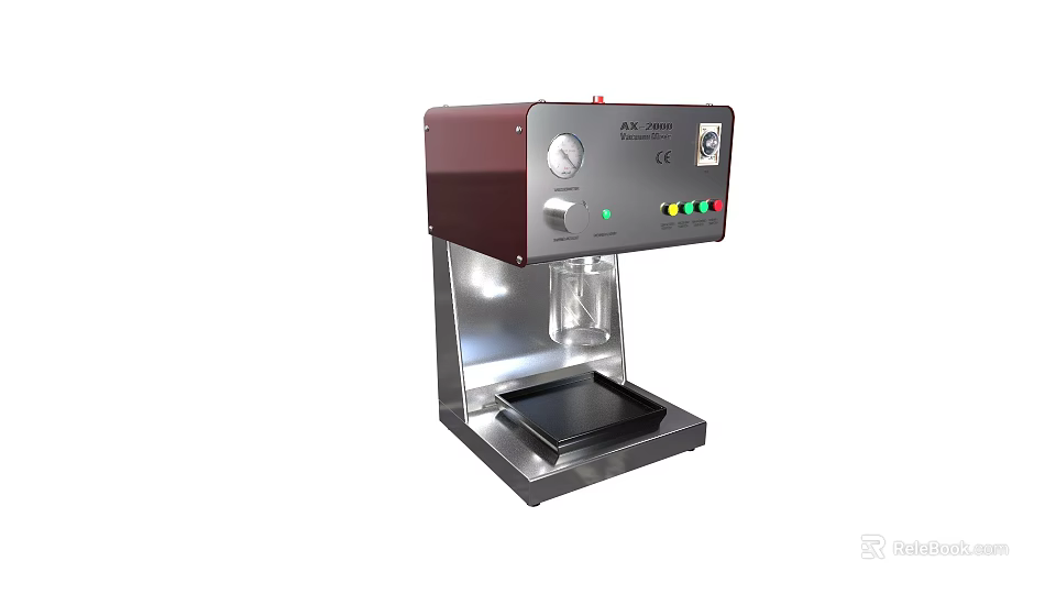 Medical Device With Dark Red Silver Body Control Panel Pressure Gauge Indicator Lights And Tray 3d model 