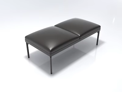 Modern Black Leather Sofa Bench With Two Seat Design And Metal Legs 3d model