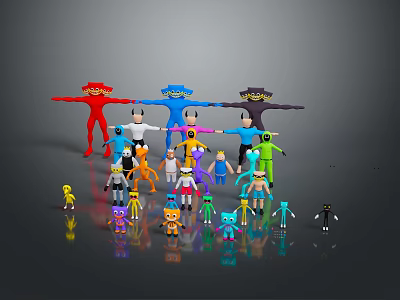 Cartoon Style Game and Movie Characters With Various Colors Sizes and Poses 3d model