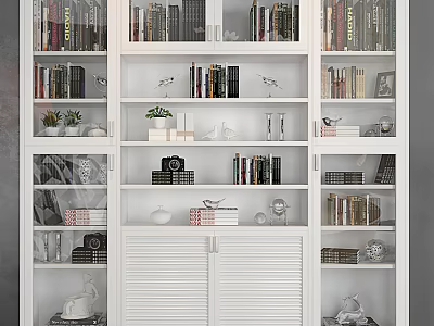 White Modern Bookcase Interior Design With Multiple Shelves Books And Decorative Items 3d model
