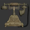 Vintage Brass Antique Telephone with Intricate Carvings Decorative Base and Cord