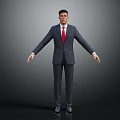 Man In Gray Suit With Red Tie Standing With Arms Outstretched On Solid Background 3d model
