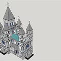 Ancient Gothic Architecture Design With Spires Towers And Arched Windows 3d model