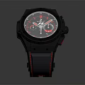 Stylish Black Watch With Red Accents Chronograph Dial And Silicone Strap